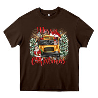 Chocolate Brown merry christmas school bus Heavy Core Tee - texasbilliewilder
