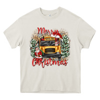 Cream merry christmas school bus Heavy Core Tee - texasbilliewilder