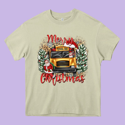 Merry Christmas School Bus Heavy Core Tee Designed By Texasbilliewilder