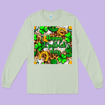 Happy St. Patrick's Day Pattern Digital Paper Long Sleeve Tee Designed By Bundleandbundleshop