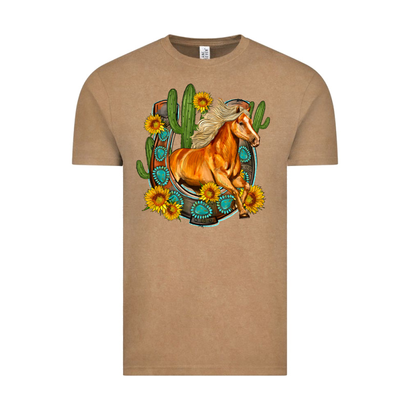 Western Horse Cactus Sunflowers Horseshoe Vintage Tee by OliviaCreatesArt | Teevron