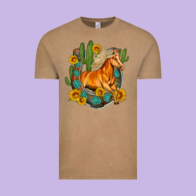 Western Horse Cactus Sunflowers Horseshoe Vintage Tee Designed By Oliviacreatesart