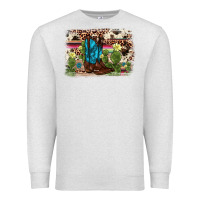 Oatmeal Heather cactus boot background Premium Sweatshirt - AdoDesignShop