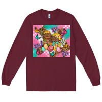 Burgundy Easter Bunnies And Egg Tumbler Long Sleeve Tee - BundleAndBundleShop