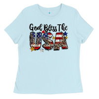 Baby Blue god bless the usa Ladies Tee - CowGirlArtShop