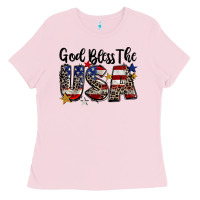 Bubblegum Pink god bless the usa Ladies Tee - CowGirlArtShop