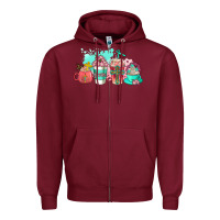 Burgundy religious coffee cups Zipper Hoodie - AdoDesignShop