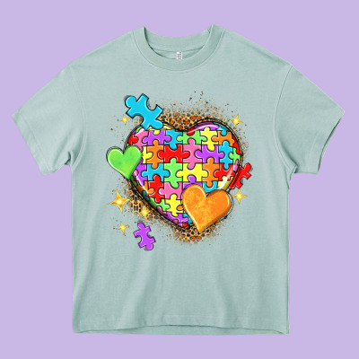 Autism Hearts Heavy Core Tee Designed By Nancycooperartshop