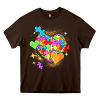 Chocolate Brown Autism hearts Heavy Core Tee - NancyCooperArtShop