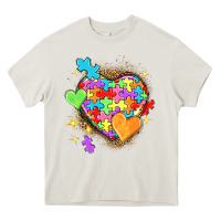 Cream Autism hearts Heavy Core Tee - NancyCooperArtShop