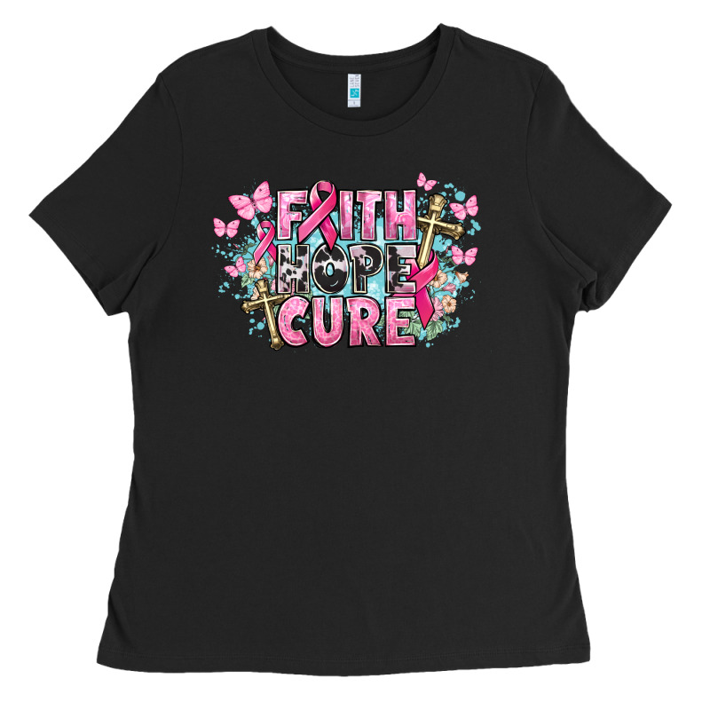 Faith Hope Cure Cancer Awareness Ladies Tee by HowdyJamesFarm | Teevron
