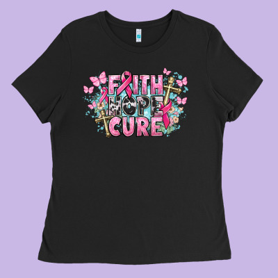 Faith Hope Cure Cancer Awareness Ladies Tee Designed By Howdyjamesfarm