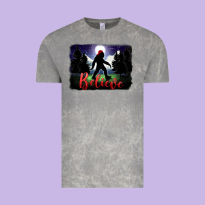 Bigfoot Believe Christmas Vintage Tee Designed By Fadigitalartstudio