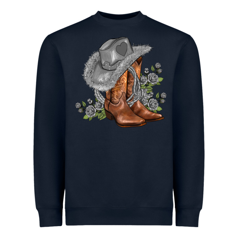 Gray Cowgirl And Roses Heavyweight Sweatshirt by AdoDesignShop | Teevron