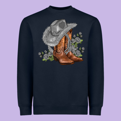 Gray Cowgirl And Roses Heavyweight Sweatshirt Designed By Adodesignshop