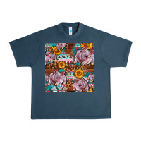 Midnight Navy Western Landrace Pig With Sunflowers Seamless Urban Heavy Tee - FaDigitalArtStudio