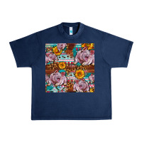 Navy Western Landrace Pig With Sunflowers Seamless Urban Heavy Tee - FaDigitalArtStudio