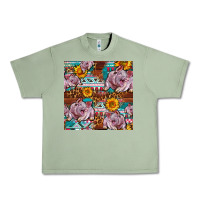 Oil Green Western Landrace Pig With Sunflowers Seamless Urban Heavy Tee - FaDigitalArtStudio
