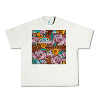 Pistachio Western Landrace Pig With Sunflowers Seamless Urban Heavy Tee - FaDigitalArtStudio