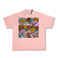 Salmon Western Landrace Pig With Sunflowers Seamless Urban Heavy Tee - FaDigitalArtStudio
