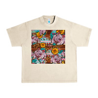 Sandshell Western Landrace Pig With Sunflowers Seamless Urban Heavy Tee - FaDigitalArtStudio