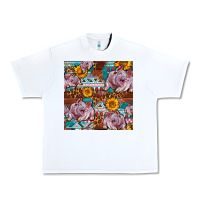 White Western Landrace Pig With Sunflowers Seamless Urban Heavy Tee - FaDigitalArtStudio