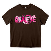 Chocolate Brown Cancer Believe Heavy Core Tee - NancyCooperArtShop