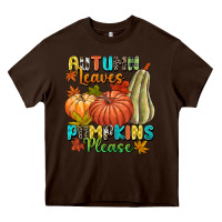 Chocolate Brown Autumn leaves pumpkins please Heavy Core Tee - NancyCooperArtShop