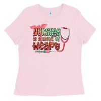 Bubblegum Pink Nursing is a work of heart Ladies Tee - CowGirlArtShop