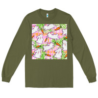 Army Green Easter Bunnies With Carrots Seamless Pattern Long Sleeve Tee - BundleAndBundleShop