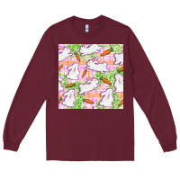 Burgundy Easter Bunnies With Carrots Seamless Pattern Long Sleeve Tee - BundleAndBundleShop