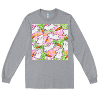 Heather Grey Easter Bunnies With Carrots Seamless Pattern Long Sleeve Tee - BundleAndBundleShop