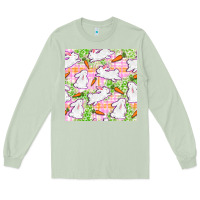 Matcha Easter Bunnies With Carrots Seamless Pattern Long Sleeve Tee - BundleAndBundleShop
