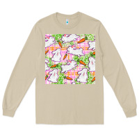 Mushroom Easter Bunnies With Carrots Seamless Pattern Long Sleeve Tee - BundleAndBundleShop