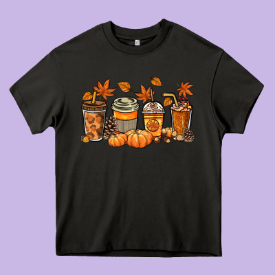 Fall Coffee Cups Heavy Core Tee Designed By Nancycooperartshop