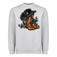 Heather Grey black cowgirl  and roses Heavyweight Sweatshirt - AdoDesignShop