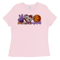 Bubblegum Pink peace love basketball Ladies Tee - HowdyJamesFarm