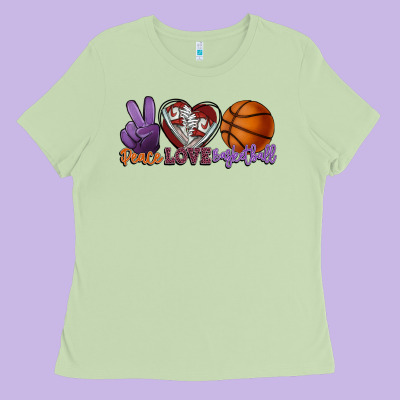 Peace Love Basketball Ladies Tee Designed By Howdyjamesfarm