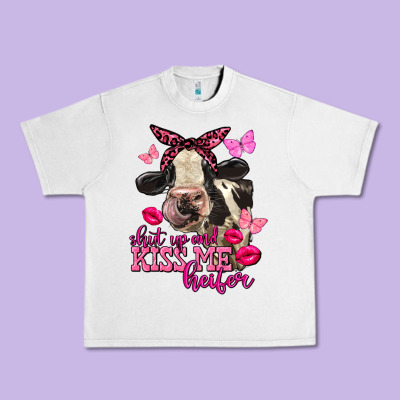 Valentine's Day Shut Up And Kiss Me Holstein Cow Urban Heavy Tee Designed By Fadigitalartstudio