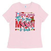 Bubblegum Pink I love you to the moon and back Valentine's Day Ladies Tee - HowdyJamesFarm