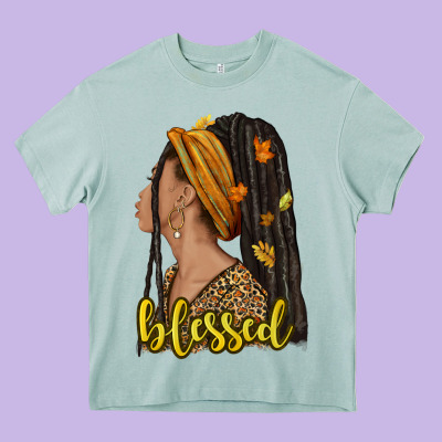 Fall Afro Woman Blessed Heavy Core Tee Designed By Nancycooperartshop