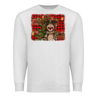 Oatmeal Heather reindeer trees background Premium Sweatshirt - AdoDesignShop
