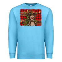 Ocean Blue reindeer trees background Premium Sweatshirt - AdoDesignShop