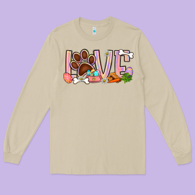 Easter Love Dog Paw Long Sleeve Tee Designed By Bundleandbundleshop