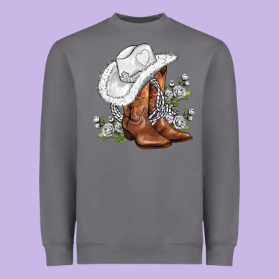White  Cowgirl  And Roses Heavyweight Sweatshirt Designed By Adodesignshop