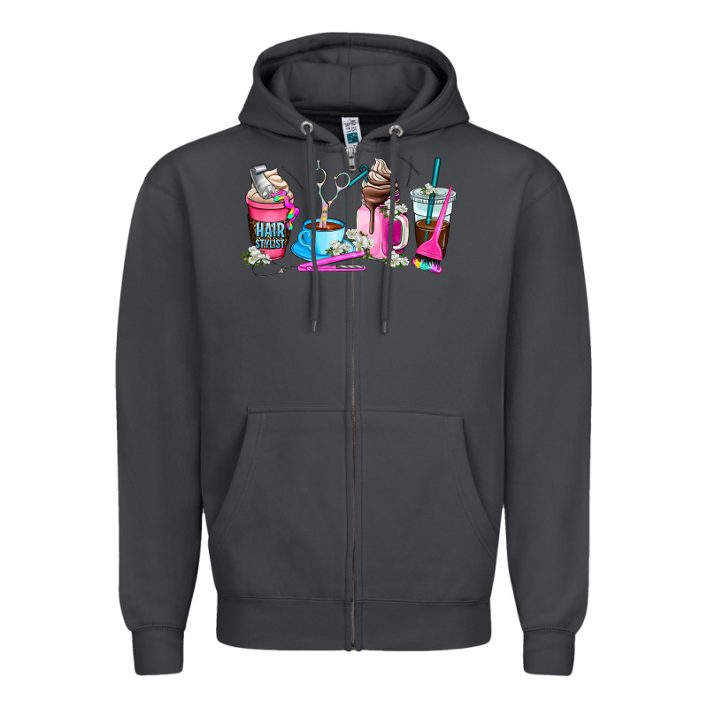 Hair Stylist Coffee Cup Zipper Hoodie by AdoDesignShop | Teevron