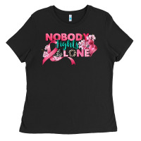 Black nobody fights alone cancer awareness Ladies Tee - CowGirlArtShop