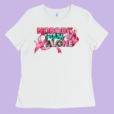 Nobody Fights Alone Cancer Awareness Ladies Tee Designed By Cowgirlartshop