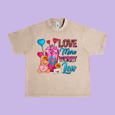 Love More Worry Less Valentines Day Cold Drink Urban Heavy Tee Designed By Fadigitalartstudio