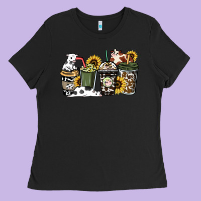 Cowhide Coffee Cup Ladies Tee Designed By Howdyjamesfarm